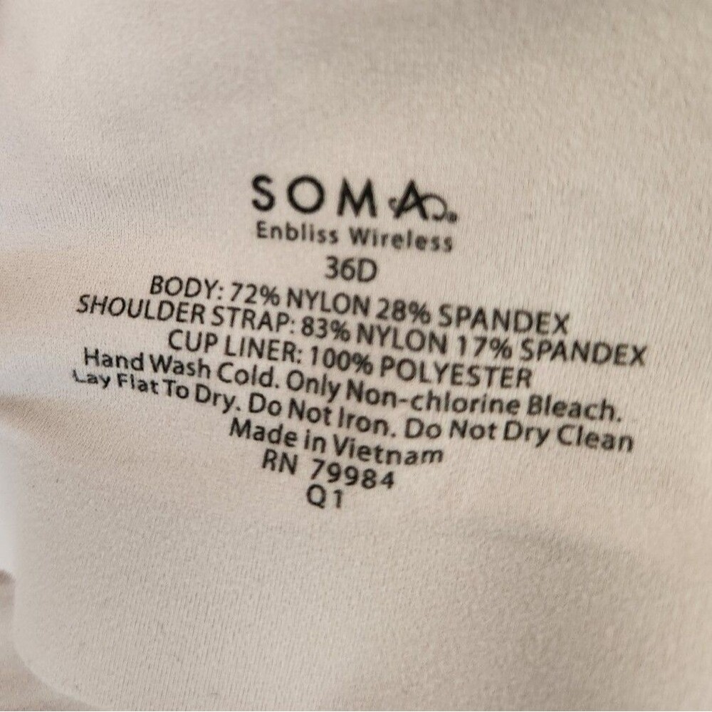 Soma Enbliss Wireless Bra in Beige/Tan Size 36D - Picture 2 of 5